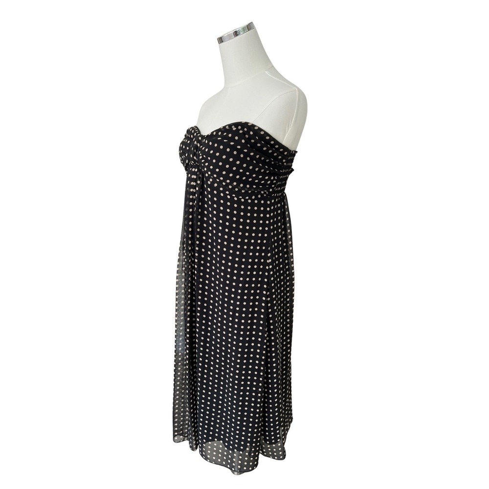 Black Polka Dot Strapless Dress Midi Dress Size 12 Smocked Casual Party Elegant - Picture 3 of 3